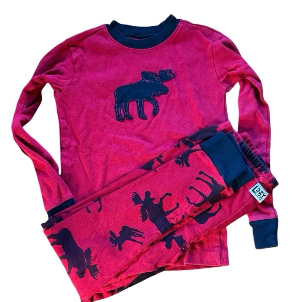 LazyOne Boys Red/Black Moose Long Sleeve/Pants Pajama Set - 8